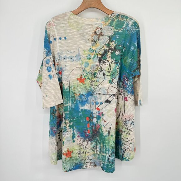 Inoah Women's size Medium Tunic Top art to wear 1/2 sleeve knit rayon blend - Picture 10 of 10